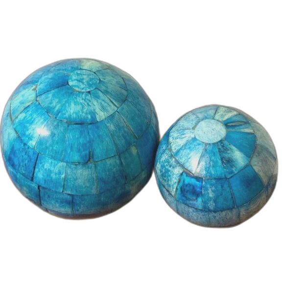 Nautical Beach Coastal Inlaid Blue Mosaic Decorative Orbs Home Decor  Set of 2 - Picture 1 of 7